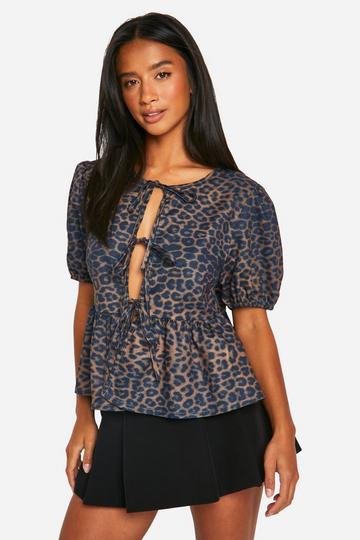 Animal Multi Petite Leopard Tie Front Blouse