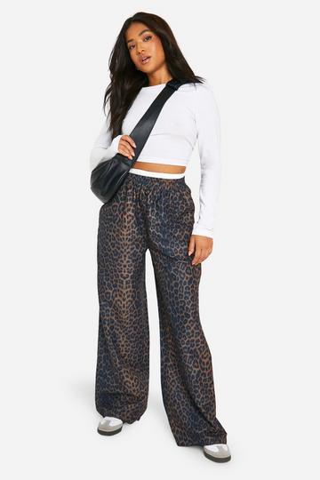 Petite Luipaardprint Broek Met Contrasterende Tailleband animal