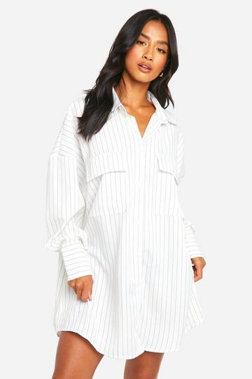 White Petite Oversized Stripe Shirt Dress