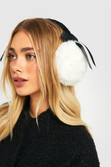 Faux Fur Bow Detail Earmuffs cream