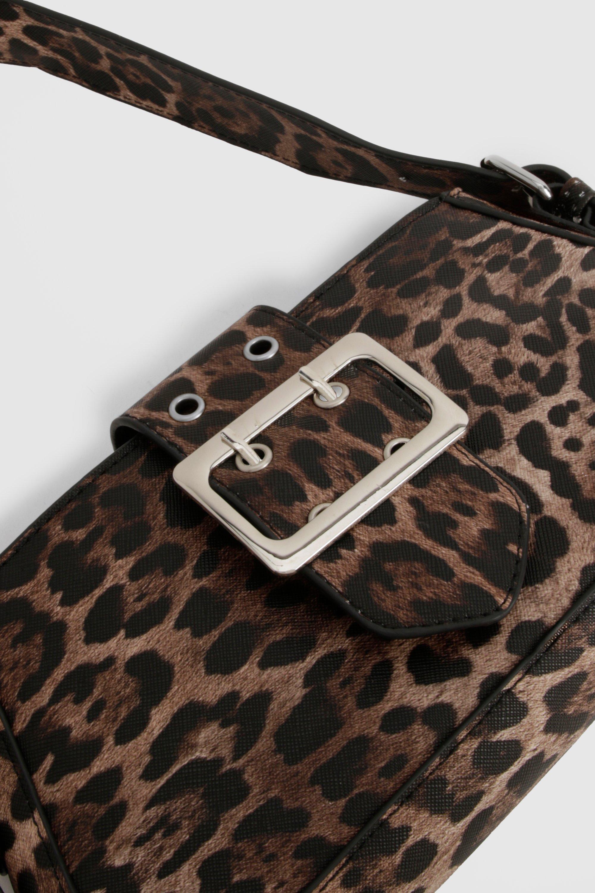Buckle Detail Leopard Shoulder Bag boohoo USA