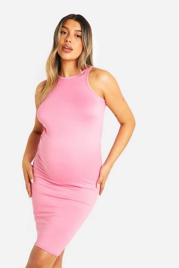 Zwangerschap Super Zachte Midi Jurk Met Racer Hals pink