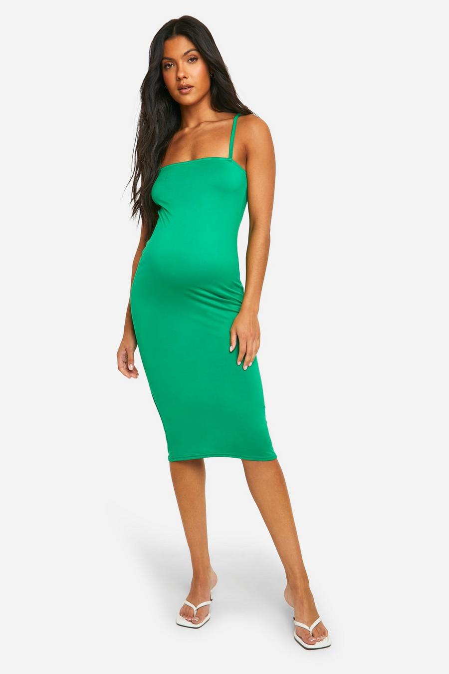 Bright green Maternity Super Soft Strappy Midi Dress