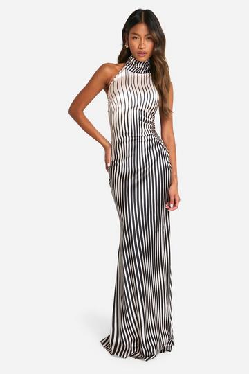 Satin Stripe Halter Maxi Dress black