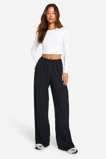 Black Tall Texture Crinkle Wide Leg Trouser