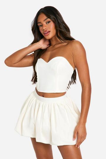 High Waisted Puffball Mini Skirt ivory