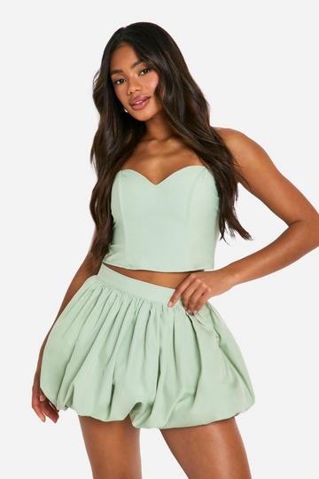 High Waisted Puffball Mini Skirt sage