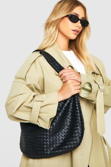 Woven Slouchy Tote Bag black