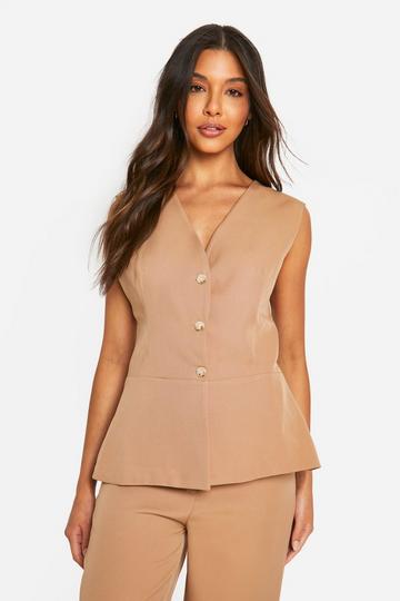 Flared Hem Longline Waistcoat taupe