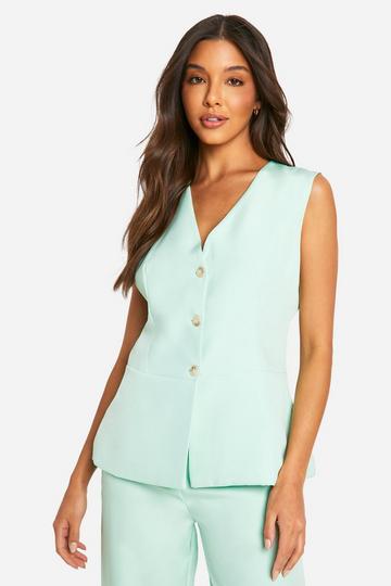 Flared Hem Longline Waistcoat sage