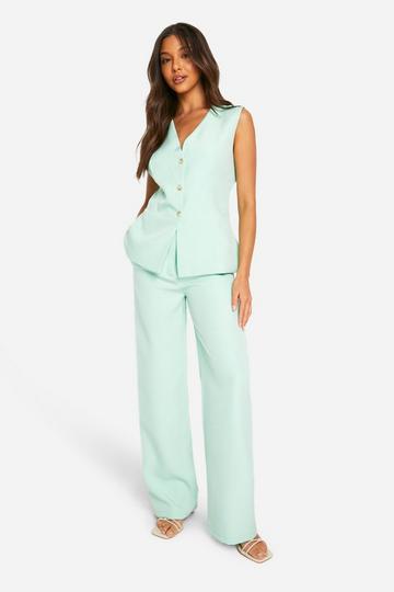 Sage Green Tailored Straight Leg Pants