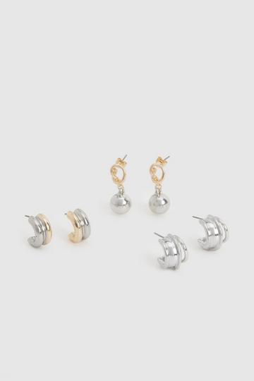 Multi Mixed Metal 3 Pack Earrings