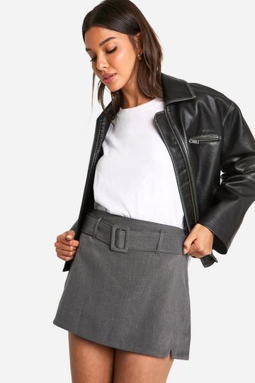 Wool Look Belted Mini Skirt dark grey