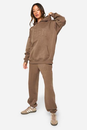 Tall Embossed Hoody And Cuffed Jogger Tracksuit taupe