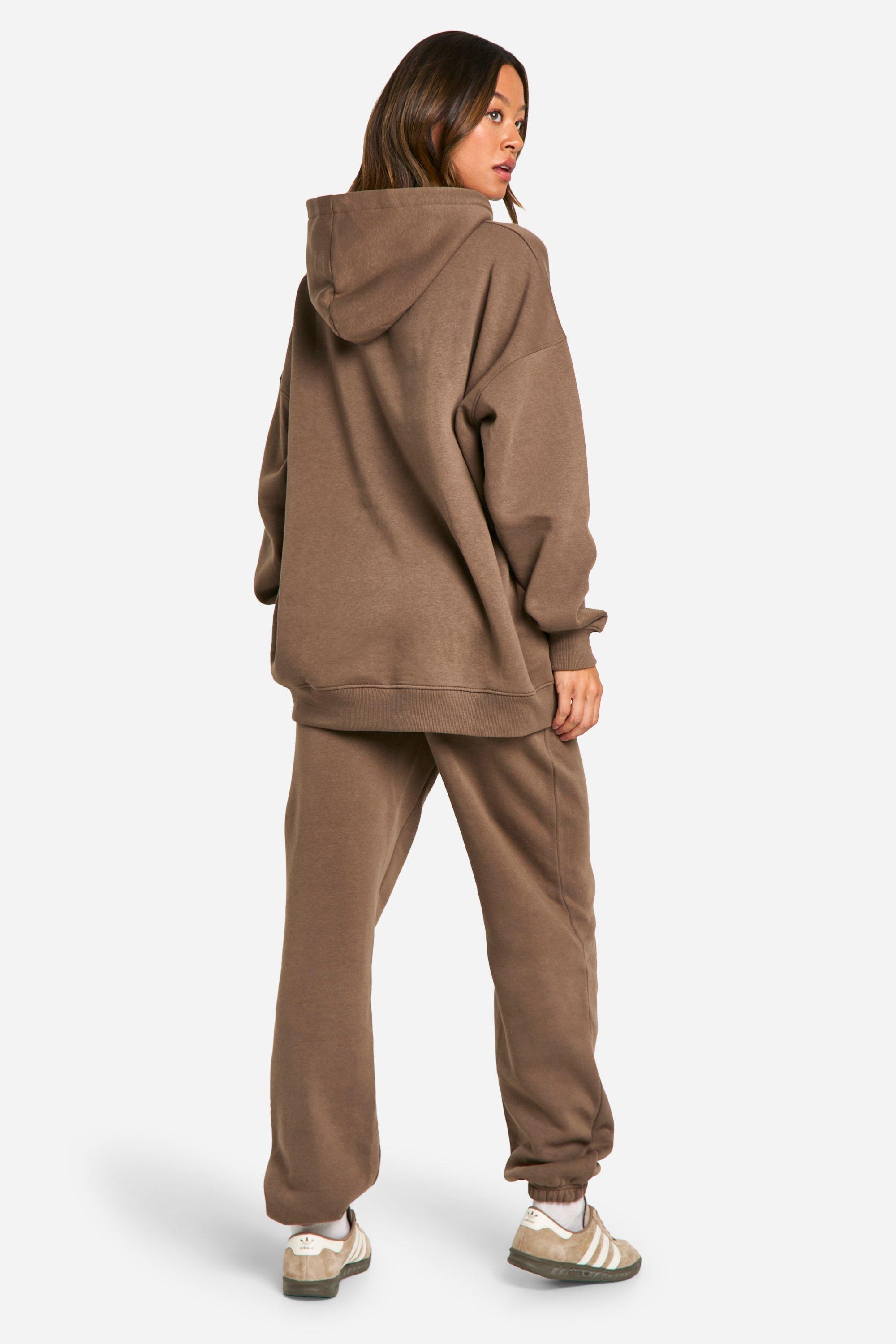 Boohoo Women s Tall Embossed Hoody And Cuffed Jogger Tracksuit Beige