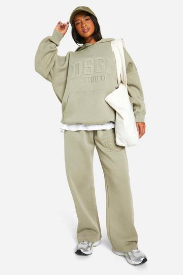 Petite Embossed Hoody And Straight Leg Sweatpant Tracksuit washed khaki