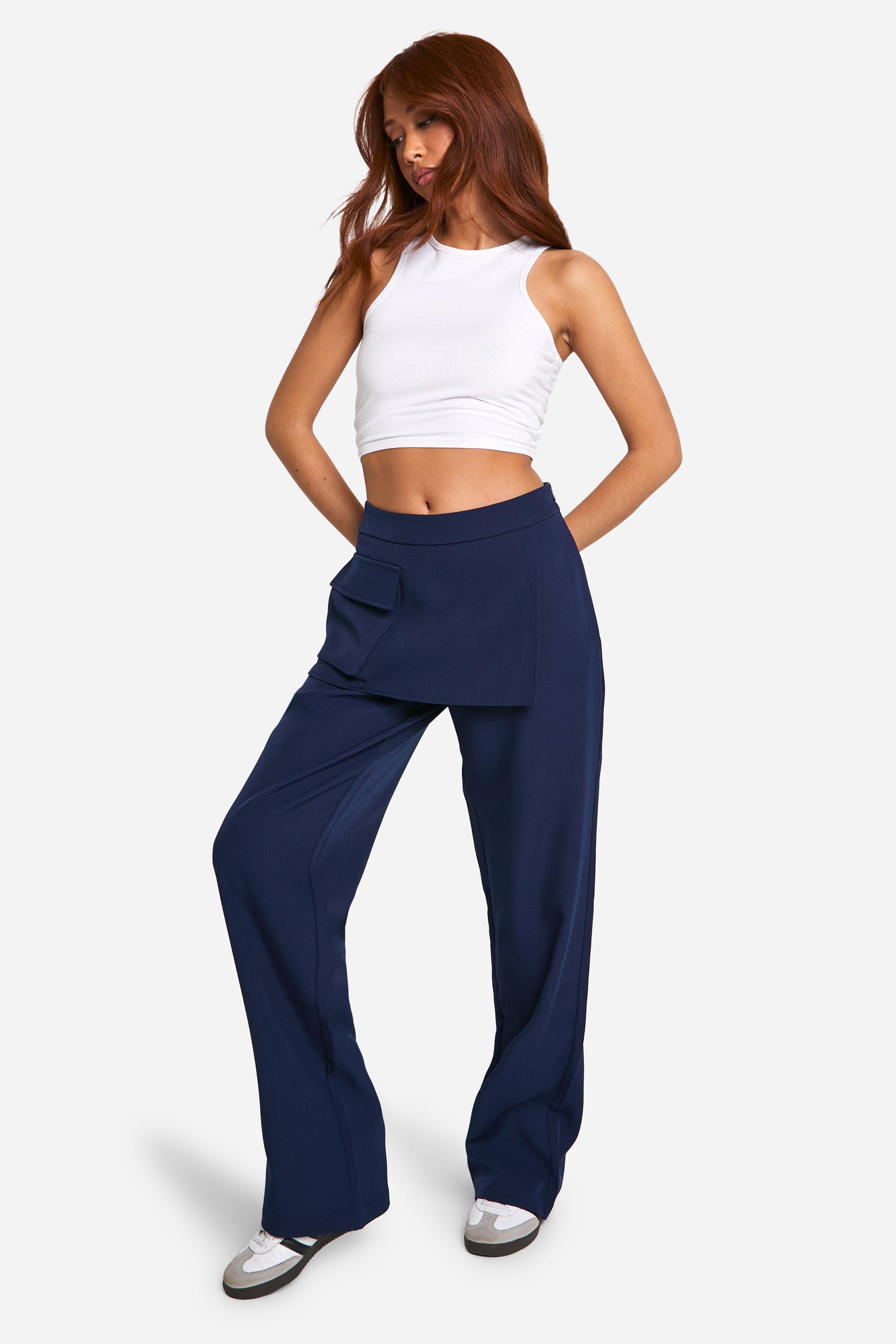 boohoo Women s Straight Leg Skirt Trouser Blue Straight Leg Pants