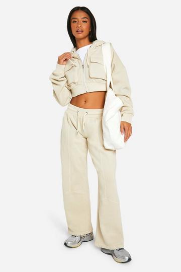 Stone Beige Petite Washed Cargo Pocket Tracksuit