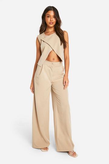 High Waisted Wide Leg Trouser taupe