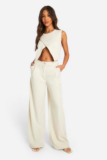 Stone Beige High Waisted Wide Leg Trouser