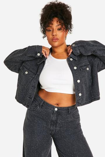 Grey Plus Distressed Detail Denim Jacket