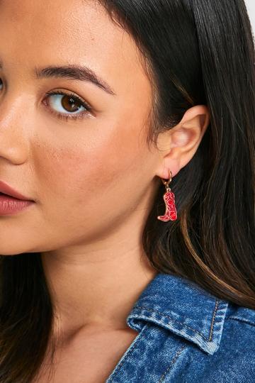 Red Western Cowboy Boot Earrings