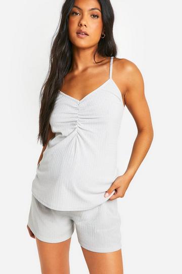 Maternity Pointelle Button Front Pyjama Shorts light grey