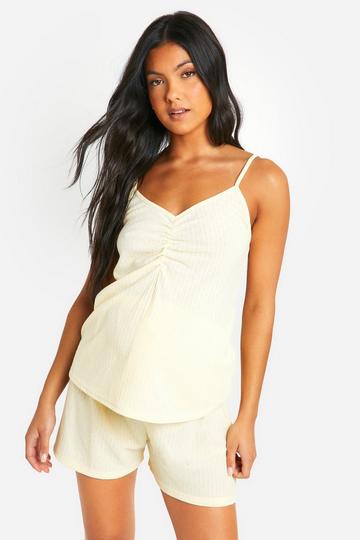 Maternity Pointelle Ruched Cami Pyjama Top lemon