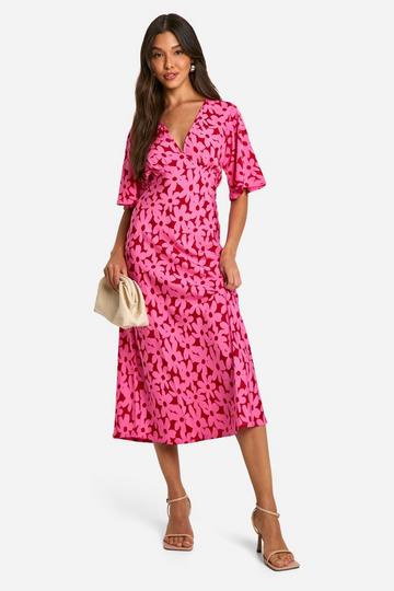 Floral Angel Sleeve Midaxi Dress pink