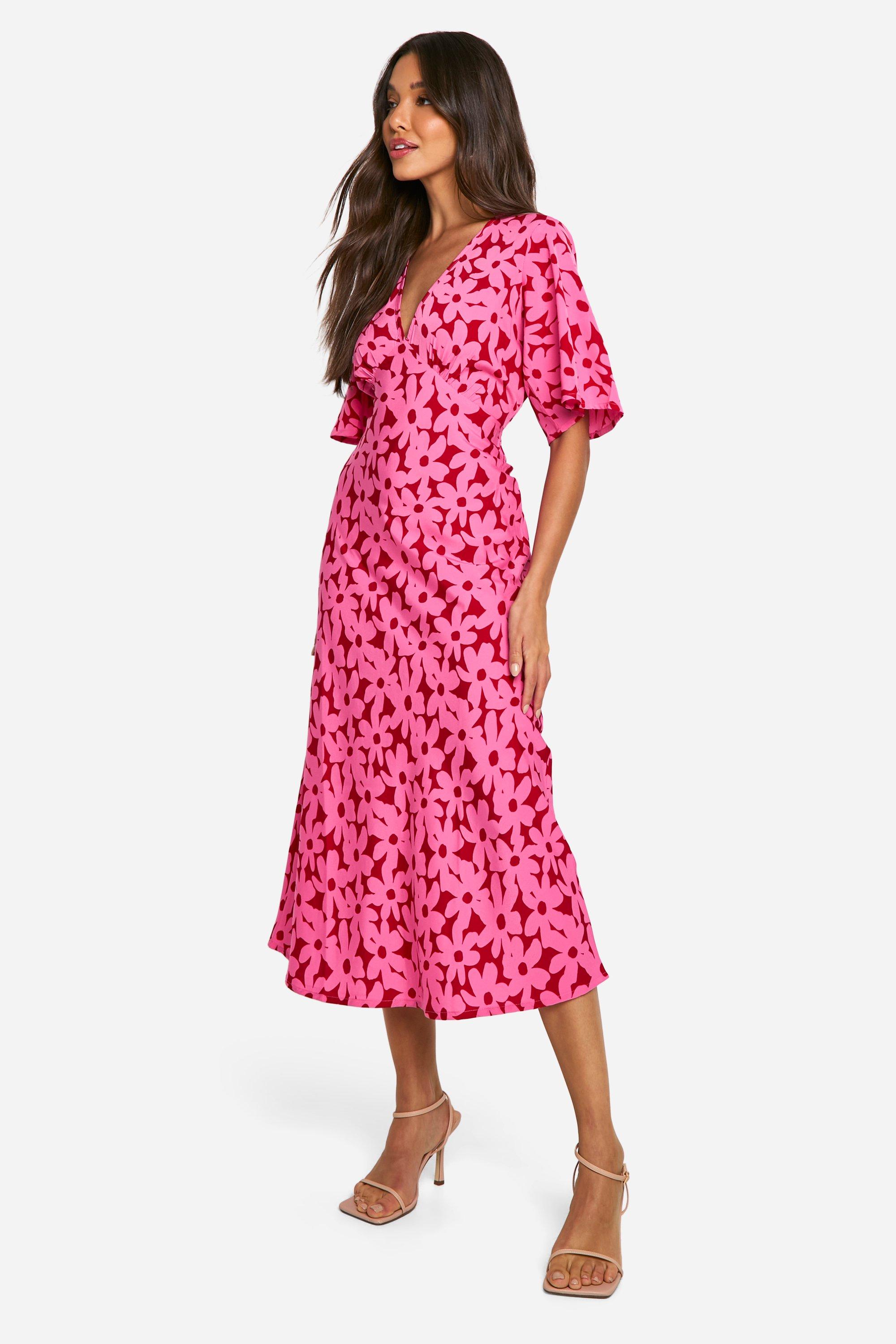 Boohoo pink floral dress hotsell