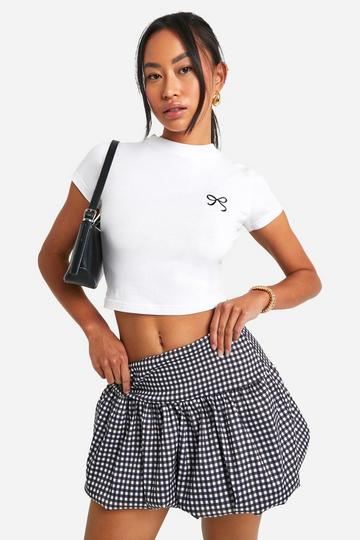 Bengaline Gingham Puffball Bubble Mini Skirt black