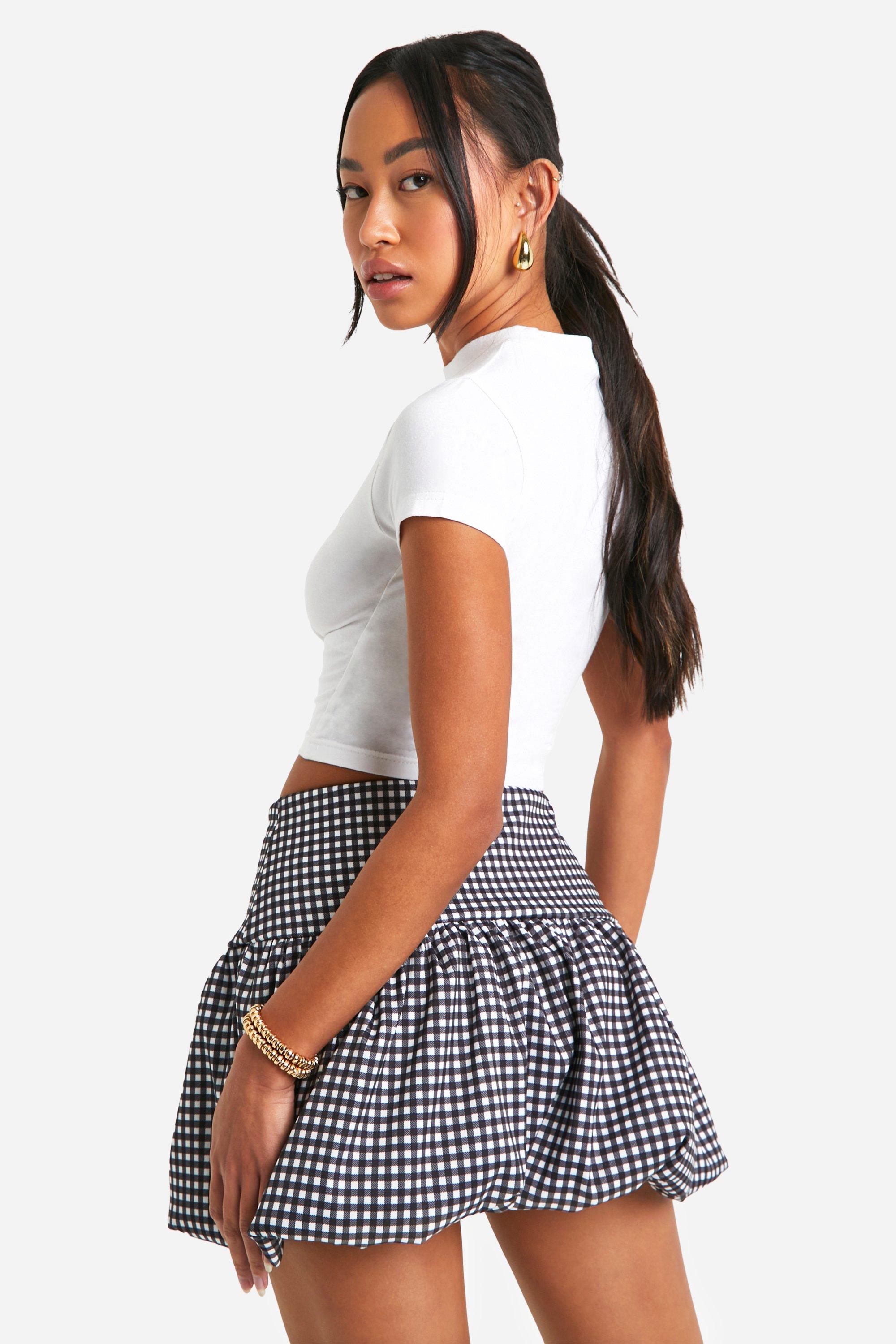 amerge check circular feminine skirt