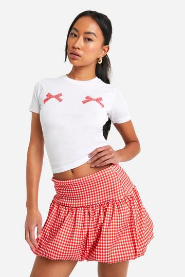 Gingham Mini Bows Baby Tee white