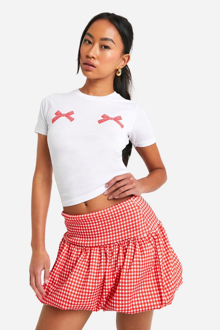 White Gingham Mini Bows Baby Tee image number 1