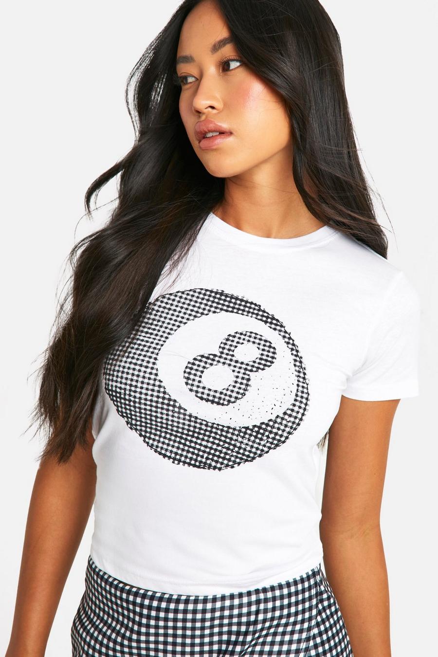 White Gingham 8 Ball Baby Tee image number 1