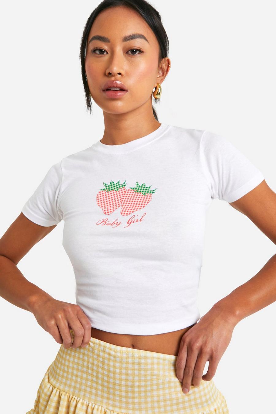 White Strawberry Gingham Baby T-Shirt