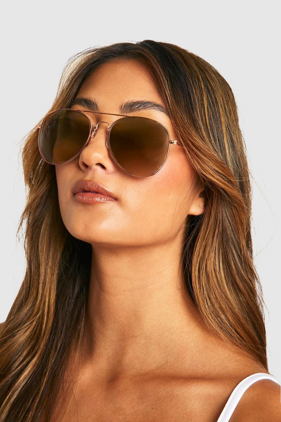 Rose Gold Frame Aviator Sunglasses image number 1