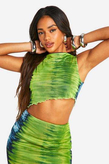 Asymmetric Printed Slash Neck Top green