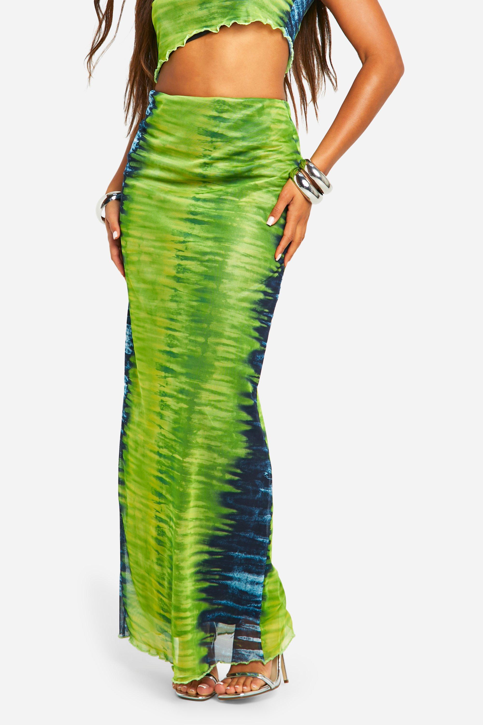 Asymmetric Printed Mesh Maxi Skirt boohoo