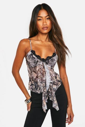 Multi Snake Print Mesh Trim Camisole