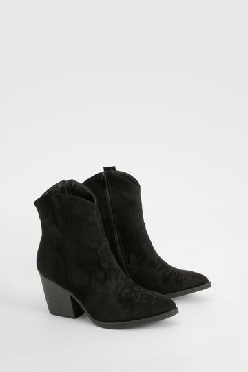 Tab Detail Calf High Western Boots black