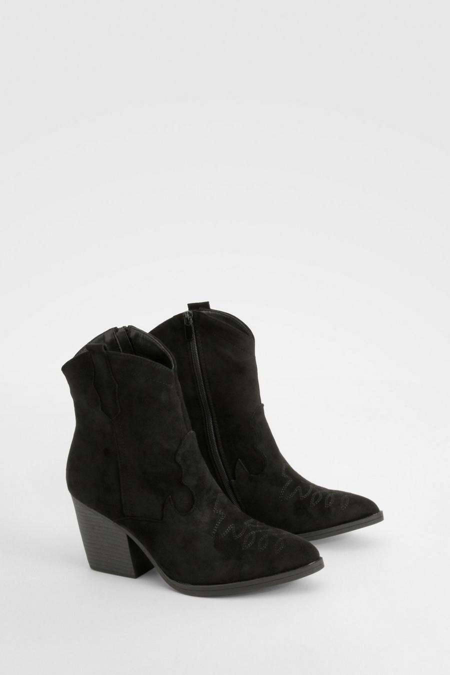 Black Tab Detail Calf High Western Boots  image number 1