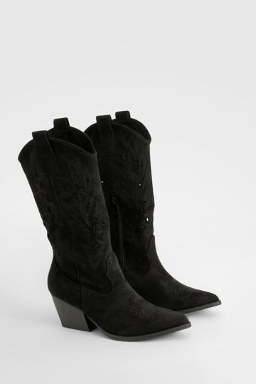 Cut Out Detail Knee High Cowboy Boots