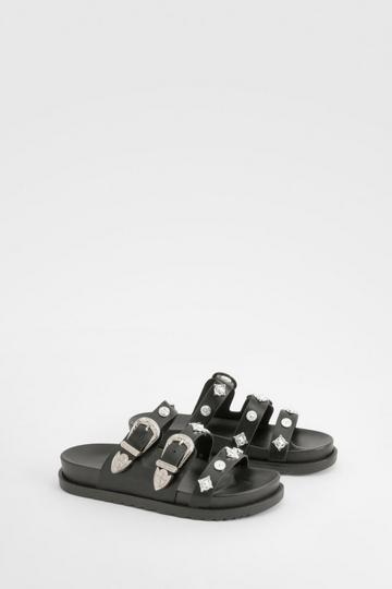 Slippers Met Western Detail En Bandjes black