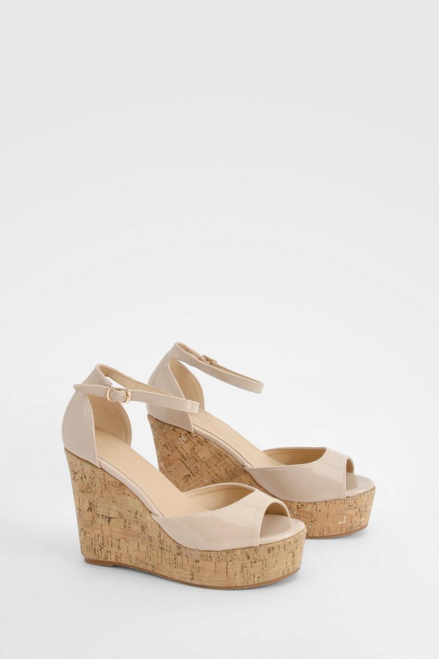 Nude Patent Cork Sole Wedges  