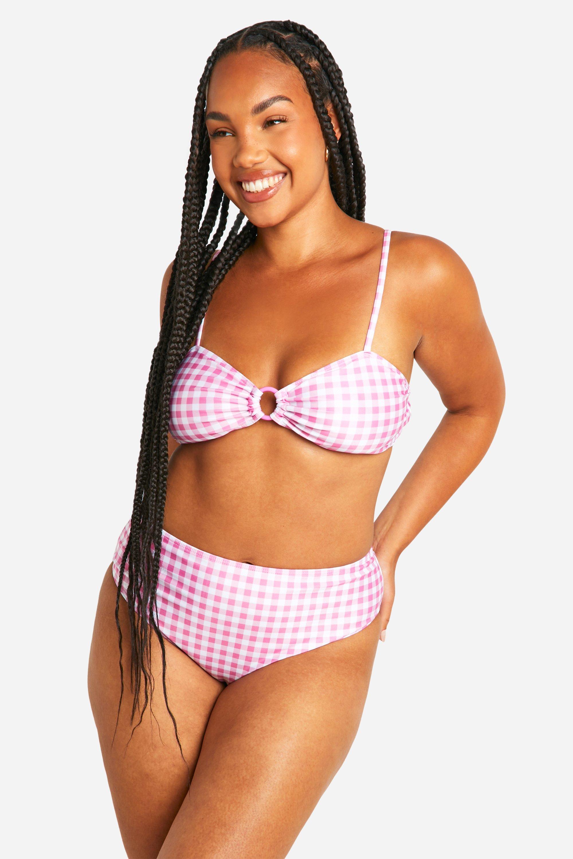 Boohoo Women s Plus Gingham Print O Ring High Waist Bikini Top