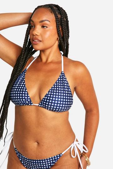 Blue Plus Gingham Bikini Top