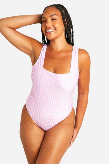 Plus Gingham Print Swimsuit baby pink