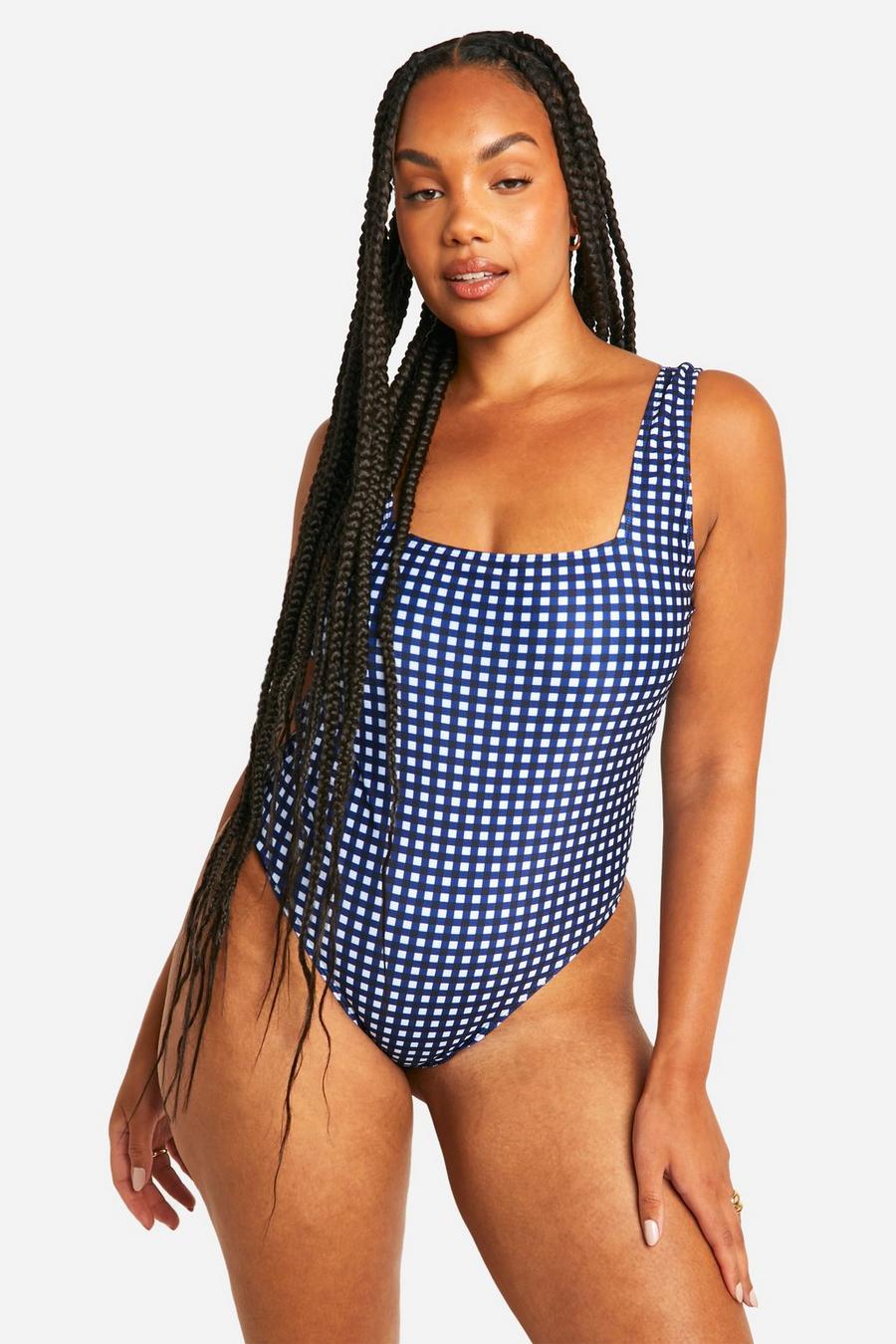 Blue Plus Gingham Print Swimsuit