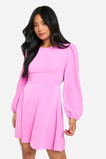 Pink Petite Satin Bow Tie Back Skater Dress